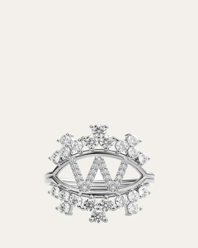Sara 18K White Gold Diamond Ring, Letter W